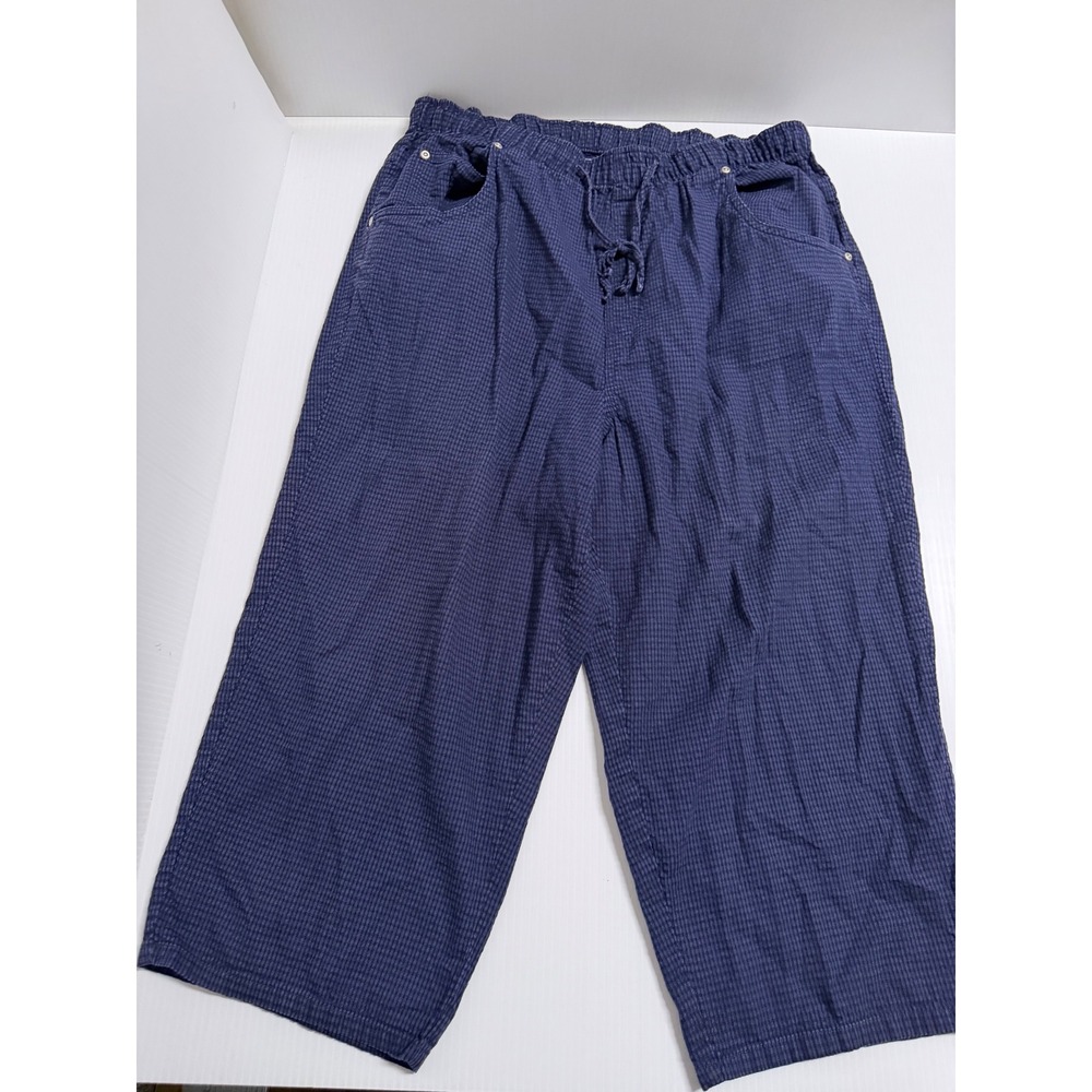 Dressbarn Woman Navy Blue Checkered Drawstring Wide Leg Pants Plus Size 1X
